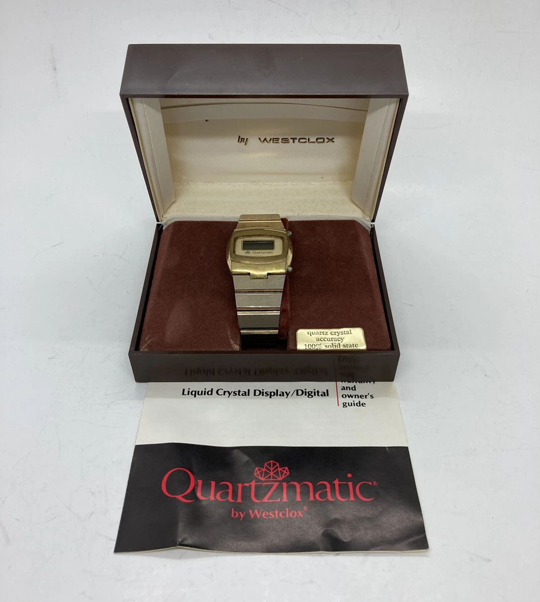Vintage 1970s Westclox Quartzmatic Wrist Watch Heavy Bracelet