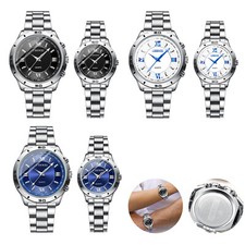 Mens Womens Classic Waterproof Watch Stainless Steel Band Big Face Analog Watch