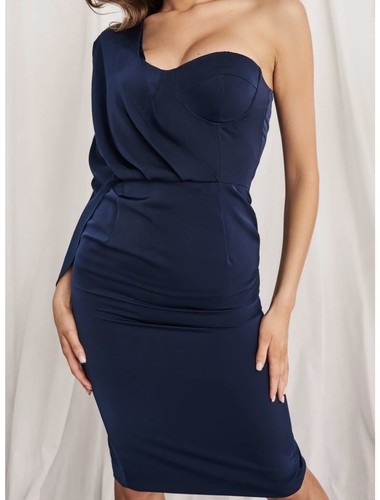 Blue Corset Draped Cape Midi Dress Size 