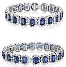 LARGE 26.15CT DIAMOND & AAA SAPPHIRE 18K WHITE GOLD ROUND & EMERALD CUT BRACELET