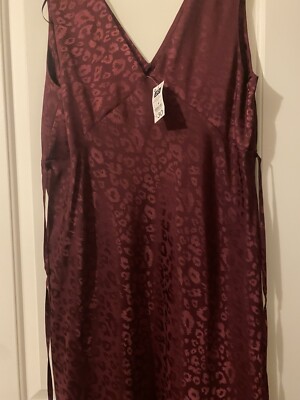 Dunnes Stored Slip Midi Dress Rust Satin V Neck  Size 20 BNWT