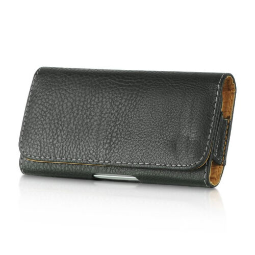 for SAMSUNG Phone - HORIZONTAL BLACK Leather Pouch Holder Belt Clip Holster Case - Afbeelding 1 van 19