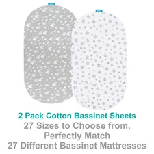 Bassinet Fitted Sheets 100% Jersey Knit Cotton Sheets 2 Pack Multi-size Gray