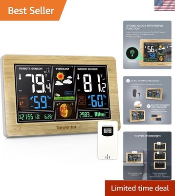 Elegant Wireless Indoor Outdoor Weather Station with Color LCD & Atomic Clock
