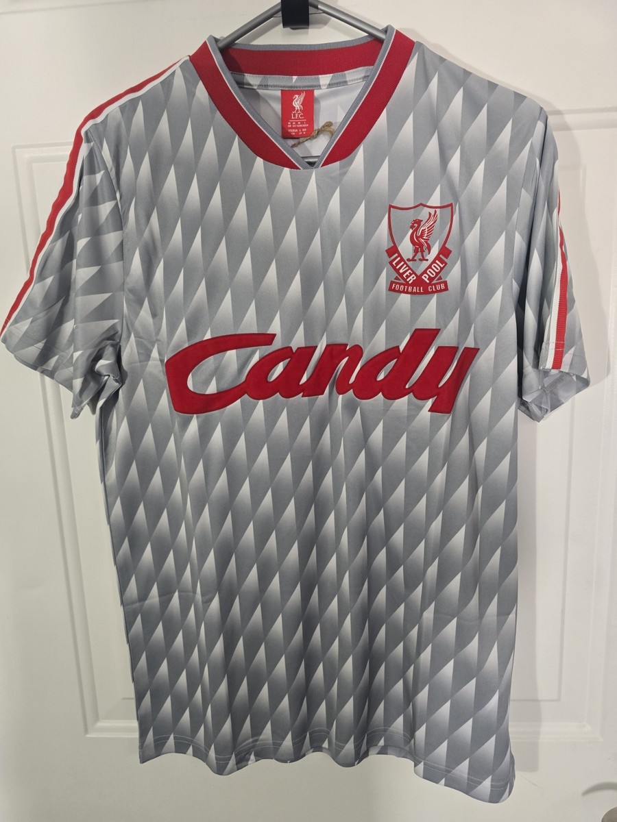 Liverpool FC Shirt Mens Medium Grey 1989 1991 Away Candy Soccer