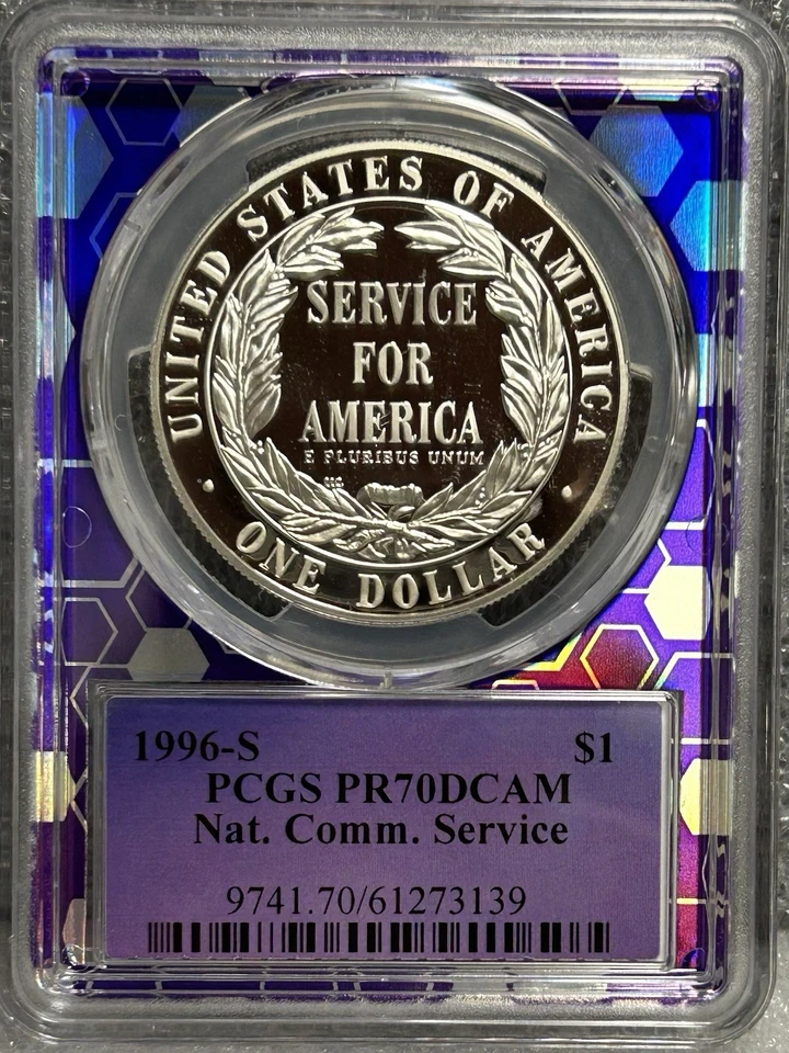 1996-S Nat. Comm Service Silver Dollar PCGS PR70 DCam SNAZZY COIN! BX13-7 - Image 2 of 4