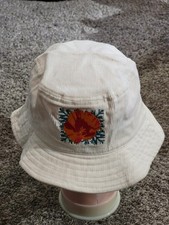 Newhattan Womens Bucket Hat Size S/M Embroidered Corduroy Cream