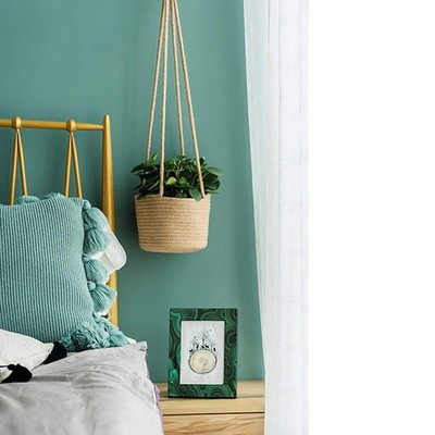 Solid Color With White Hanging Jute Plant Basket Indoor