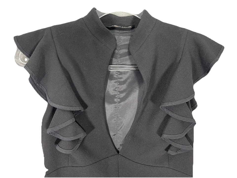 Vestido midi con volantes Eva negro HALO funda negro talla 0 fiesta cóctel LBD Foto 3 de 4