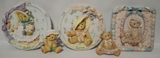 1994 Cherished Teddies Lot of 5,  3 Wall Plaques and 2 pins