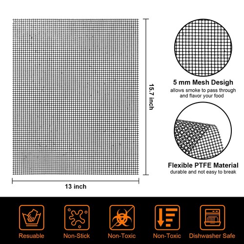 Grill Mesh Mat Set 5 Barbecue Grill Accessories Reusable Non-Stick Grill Mat ... - Picture 2 of 7