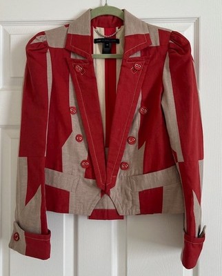 Marc by Marc Jacobs Red/Beige Cotton Cropped jacket Size 10 NEW