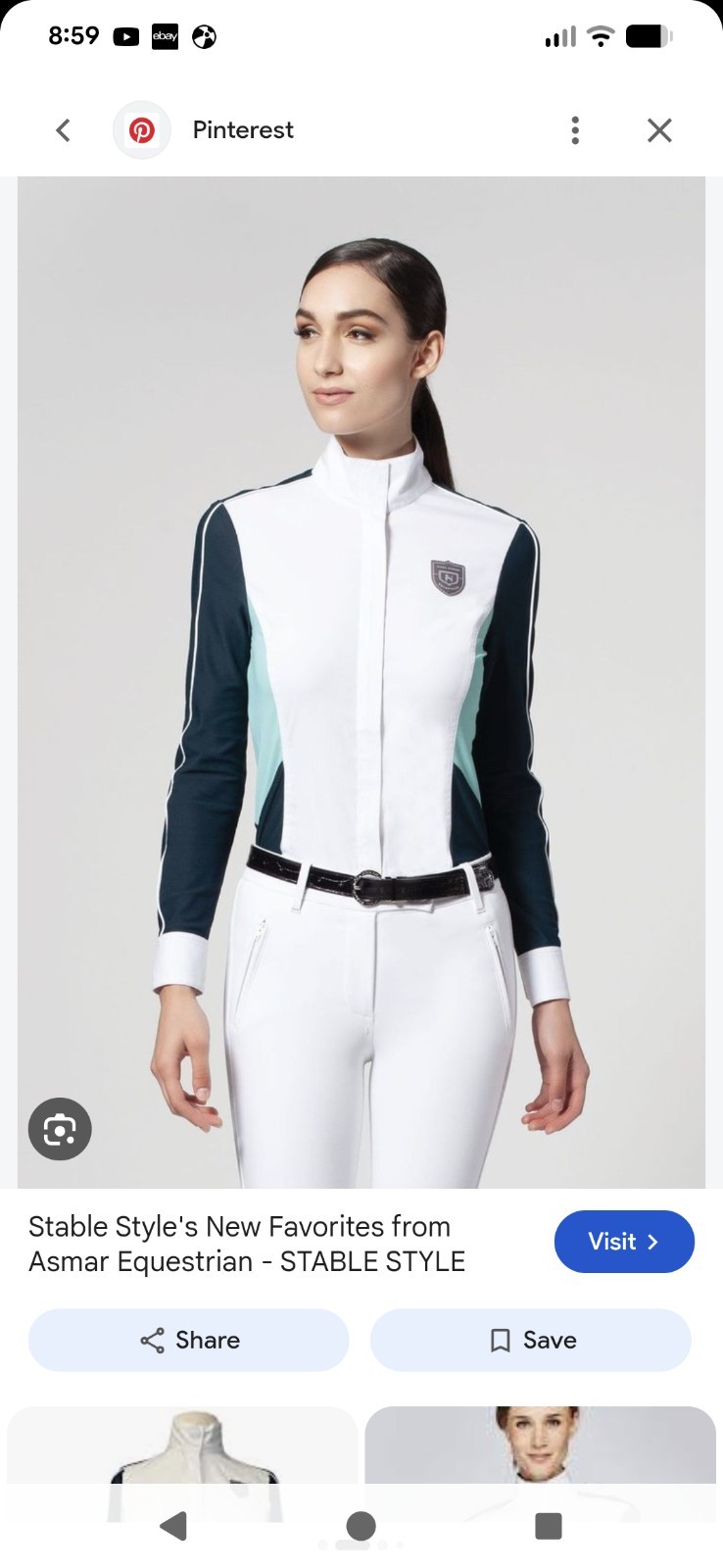 Asmar Equestrian Mesh Long Sleeve Show Shirt White, Teal, Blue Women's Size L