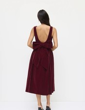 Cider Velvet Boat Neck Bowknot Midi Dress Curve&Plus Womens