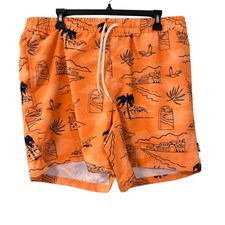 Vans Mens Sz XL Relaxed Fit Swim Trunks Orange Navy Beach Print