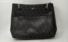DKNY Womens Black Signature Print Inner Outer Pockets Shoulder Purse