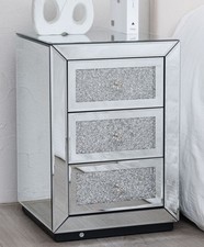 Diamond Crystal Mirrored 3 Drawer Bedside Table Bedroom Furniture 