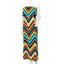 Fashionomics Strapless Chevron Maxi Dress Women's Small Multicolor