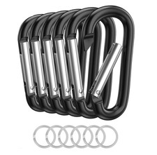 6 PCS Carabiner Keychain Clip -3" Aluminum D Ring, 3", black