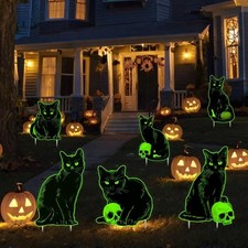    Halloween Black Cat Yard Signs   Glow in Dark Lawn Stakes Outdoor Decor 6pcs