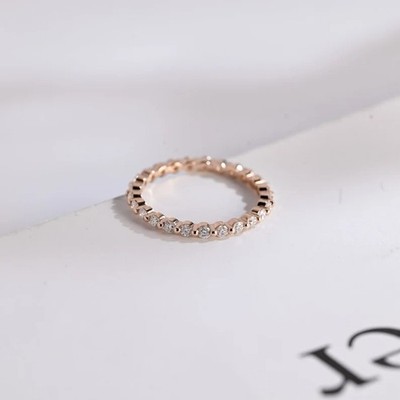 Round Cut Moissanite Gemstone With Rose Gold Plated Silver Women Band Ring #108
