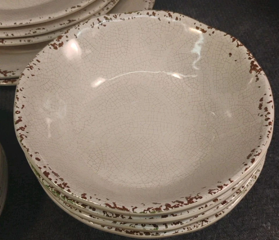 IL Mulino Rústico Crackle Marrom 100% Melamina Conjunto de 15 Pratos de Jantar Tigelas para Almoço - Imagem 4 de 4