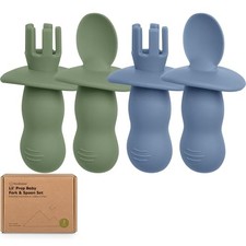 4-Pack Silicone Baby Spoons and Forks Set - Baby Led Weaning Utensils 6 Slate