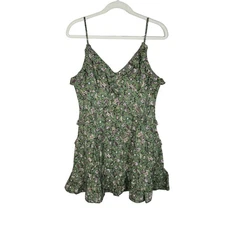 Maisie Floral Print Ruffle Cotton Tiered Mini Dress Size Large Green Sundress