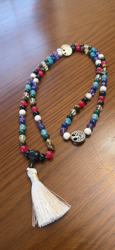 Chakra Gemstone Mala Beads with Tassel & Tree of Life Charms