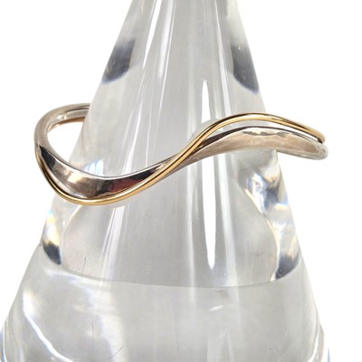 14K Gelbgold und Sterlingsilber Wellenarmband gehämmert Manschette Vintage Handwerker 