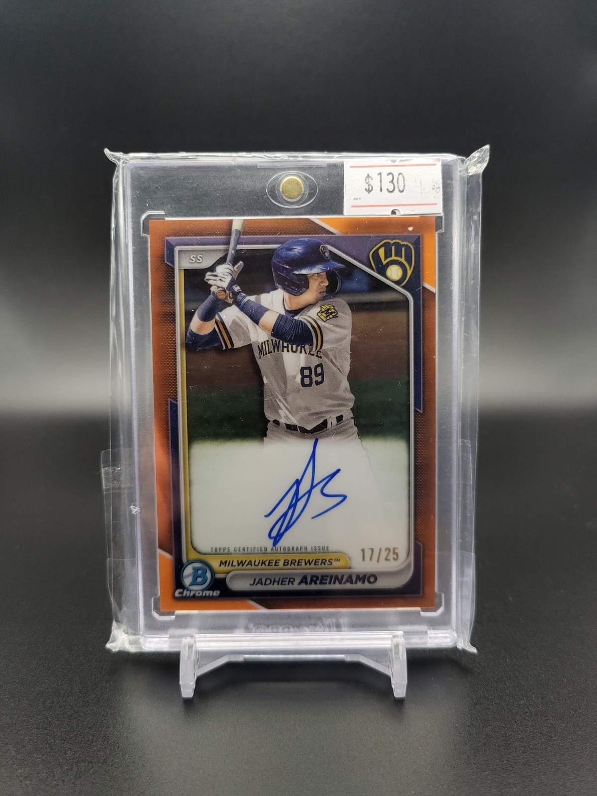2024 Bowman Chrome Prospect Auto Jadher Areinamo Orange /25 #CPA-JA Brewers