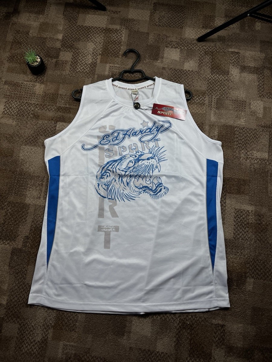 Ed Hardy Sport Tiger Tank Top Mens Size XXL White Blue NWT | eBay