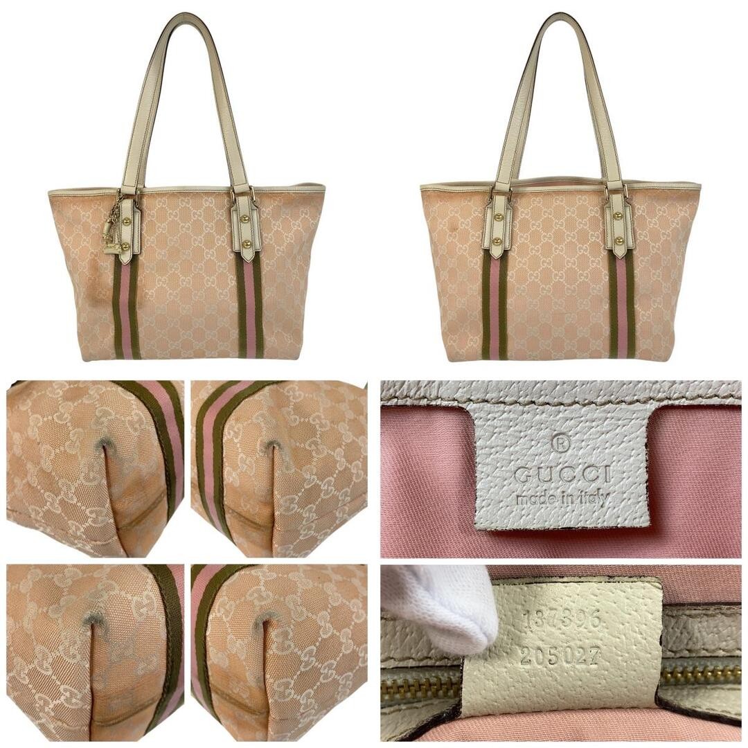 GUCCI Sherry Line Tote Pink Ivory Gold Hardware Canvas Leather Used thumbnail 2