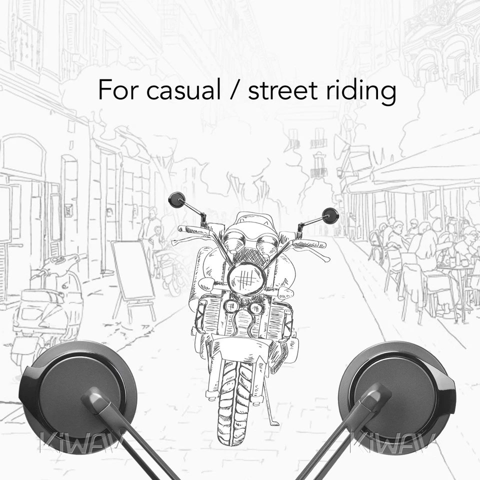 Espejo KiWAV Minimal Serie AURA redondo negro súper delgado M10 se adapta a Suzuki Kawasaki Foto 3 de 4