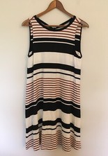 NWT LOFT Striped Tie Back Swing Dress Sz S Cream Black & Brown stripes Nautical