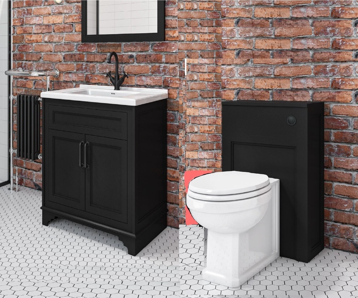 1300mm Traditional Rectangular Matt Black Freestanding Vanity Unit with Basin