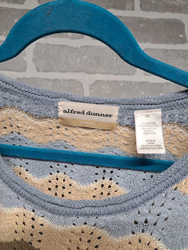 Suéter Pullover Alfred Dunner Mujer Tejido Abierto Chevron Estampado Rayas Y2K Talla 1X Foto 4 de 4
