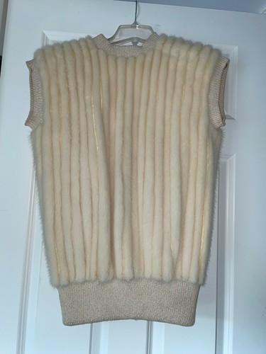 Vintage John Galanos cream vanilla ivory fur vest Bergdorf Goodman EUC Small - Picture 2 of 4