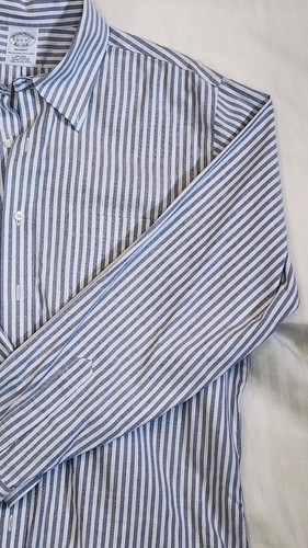 BROOKS BROTHERS Regent Fit Men's BLUE WHITE Stripe Non Iron Stretch Shirt Size L - Picture 3 of 20
