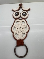 Vintage Retro Macrame OWL Towel Holder Wall Hanging googly eyes 1960s-1970s Boho