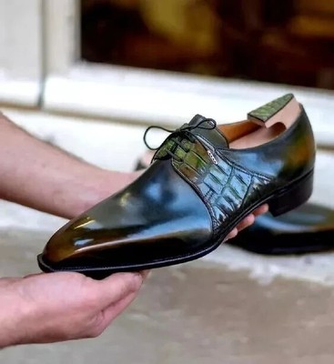 Men's Handmade Tow Tone Leather Derby Lace-Up Formal Dress Wedding party shoes