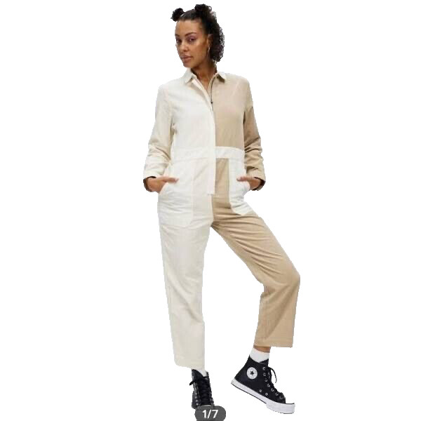 Brixton Mersey Tan Corduroy Colorblock Zip Coverall Worker Jumpsuit Womens S View 4