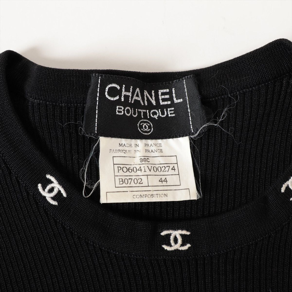 Chanel Coco Mark 96C Cotton Sleeveless Knit 44 Ladies' Black Chanel Coco Mark 96C Cotton Sleeveless Knit 44 Ladies' Black