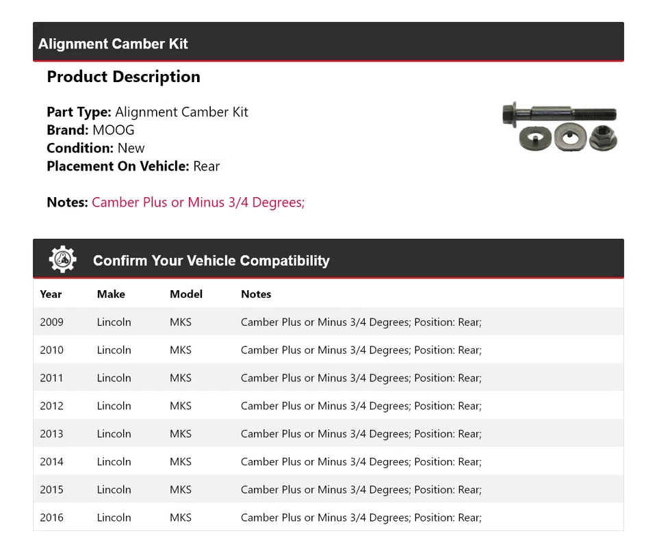 Kit de inclinación trasera para Lincoln MKS 2009-2016 MOOG 2009 2010 2011 2012 Foto 2 de 3