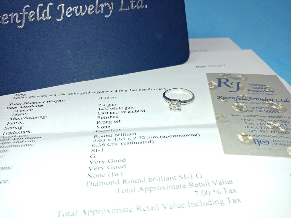 Ladies .36ct brilliant  SI-1 round real diamond 14k white gold engagement ring - Image 2 of 4