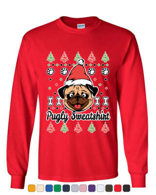 Pugly Sweatshirt Long Sleeve T-Shirt Pug Ugly Sweater Jolly Christmas Xmas Tee