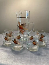 Mid Century Barware West Virginia Glass Martini Pitcher and 6 Glasses RARE
