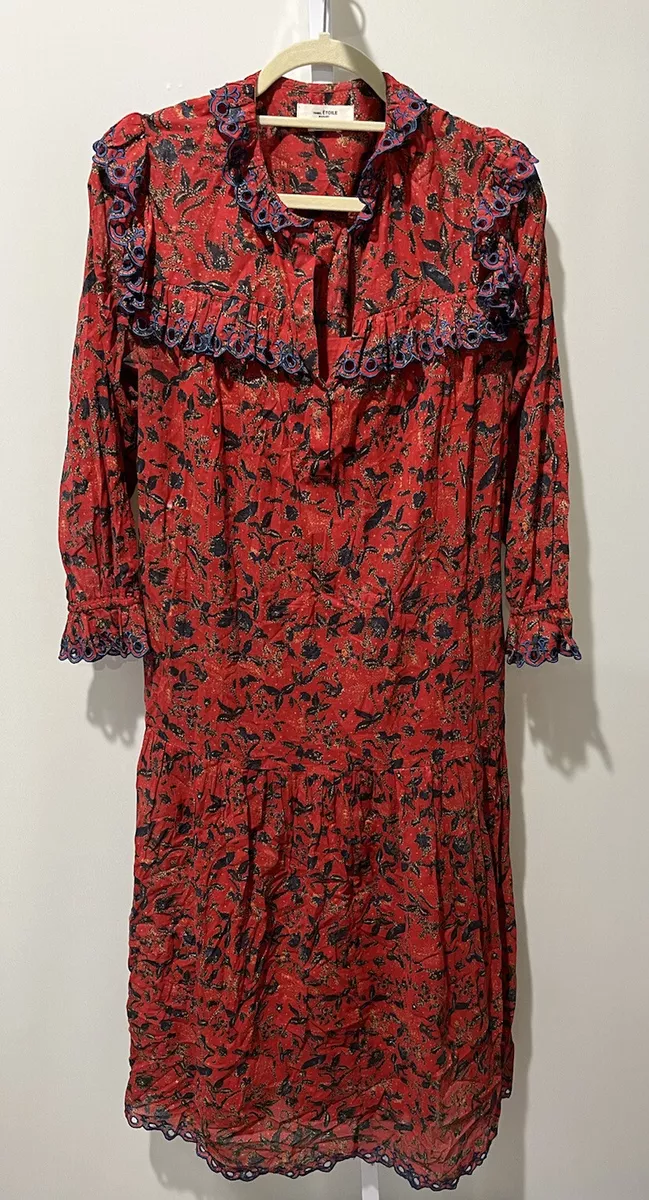 ISABEL MARANT Etoile Red Floral Print EINA Cotton Midi Maxi Dress 34 US 2