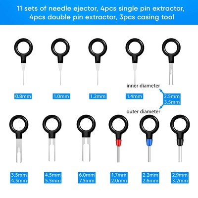 Upgraded Terminal Removal Kit, 18PCS Pin Extractor Tool Set Depinning Tool Auto Electrical Wire Connector Release Terminals Pins Puller Repair Tools E
