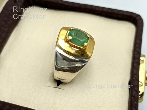 Natural Emerald Stone Handmade Men Ring All Sizes 925 Sterling Silver Zumurud - Picture 3 of 7